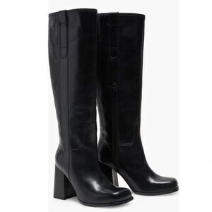 Free People Naomi Tall Black Leather Boots | Size 7.5 | Block Heel Zip Up